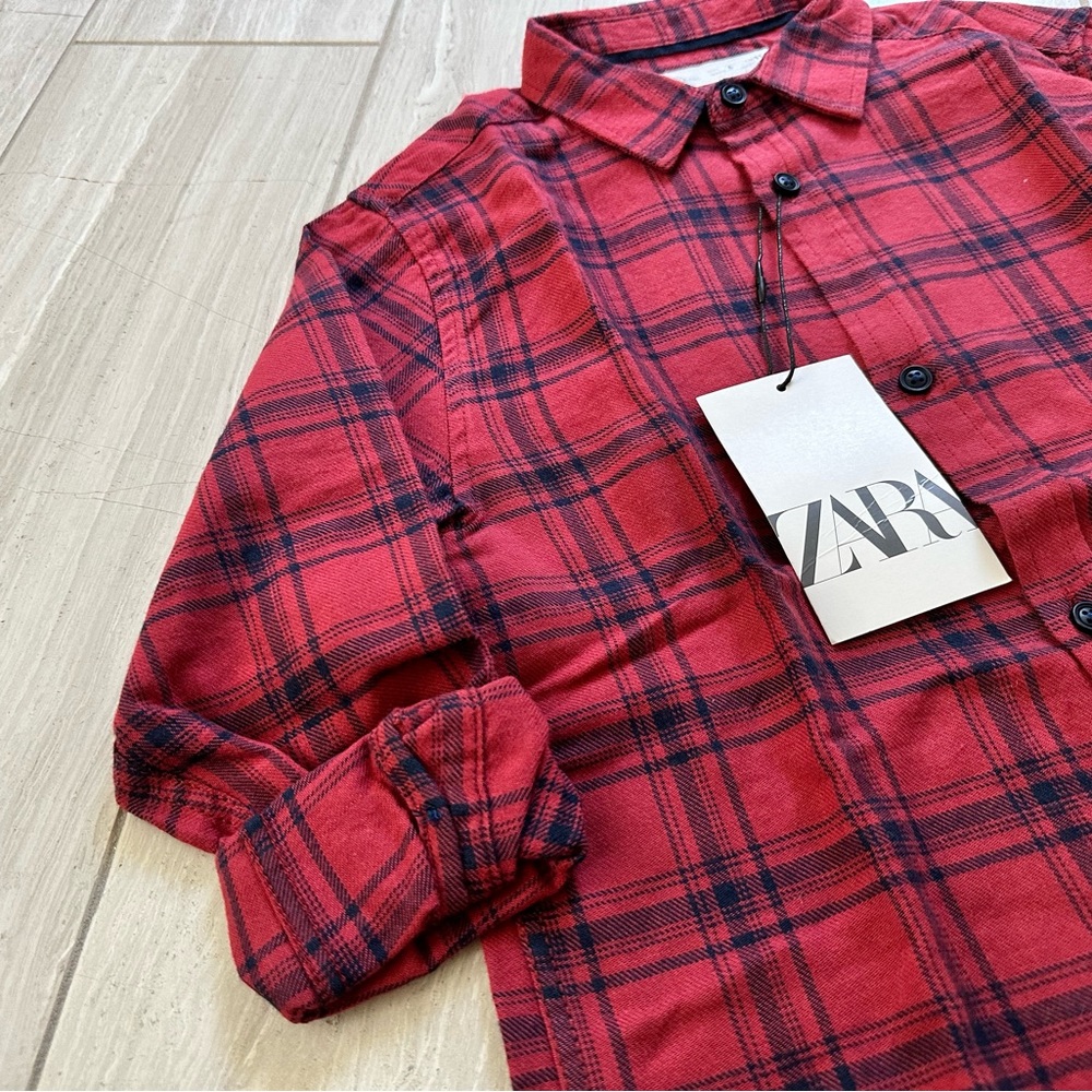 Zara red plaid button down shirt, size 6